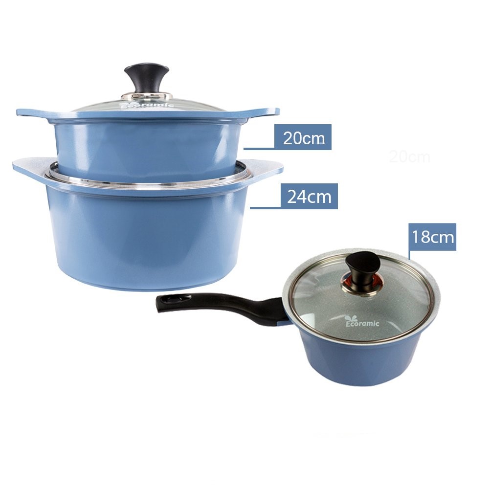 Bộ 3 nồi đúc ceramic cao cấp (1 quánh đúc 18 cm + 2 nồi đúc 2 tay cầm 20 – 24 cm)