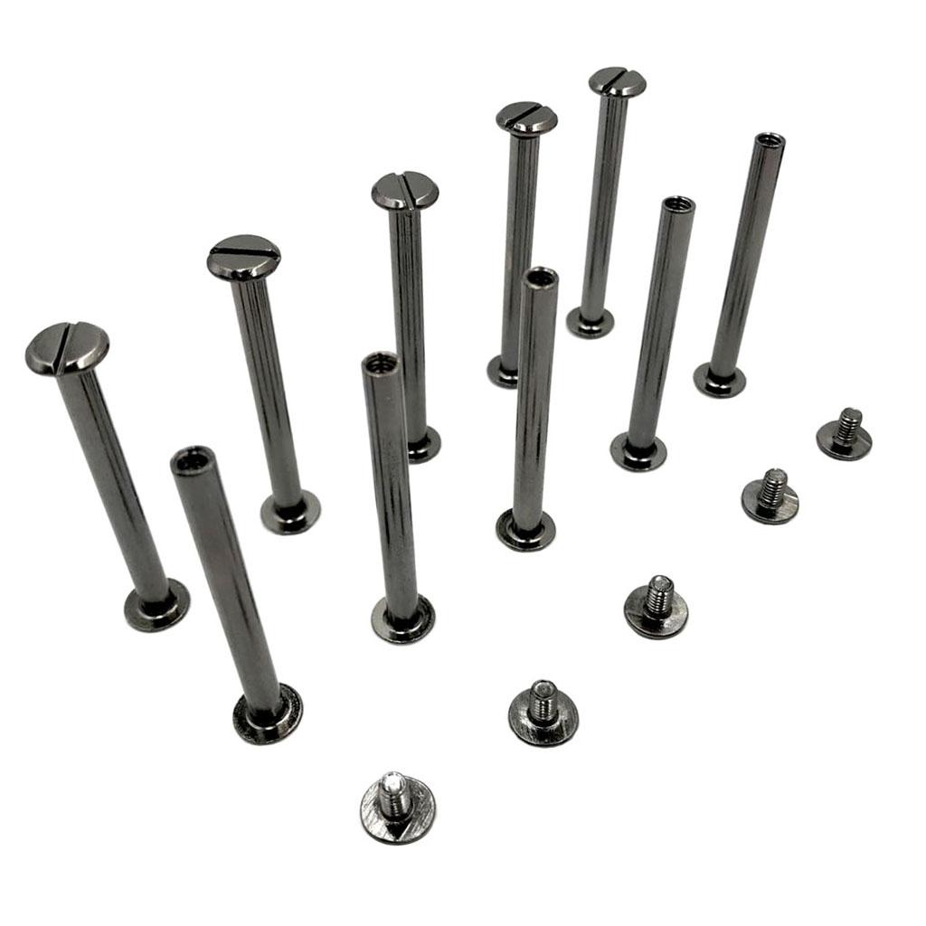 10 Sets Black Chicago Screw Assorted Kit Slotted Head Binding Screws Rivet Assembly Nail Rivet For Book Binding DIY Leather Craft