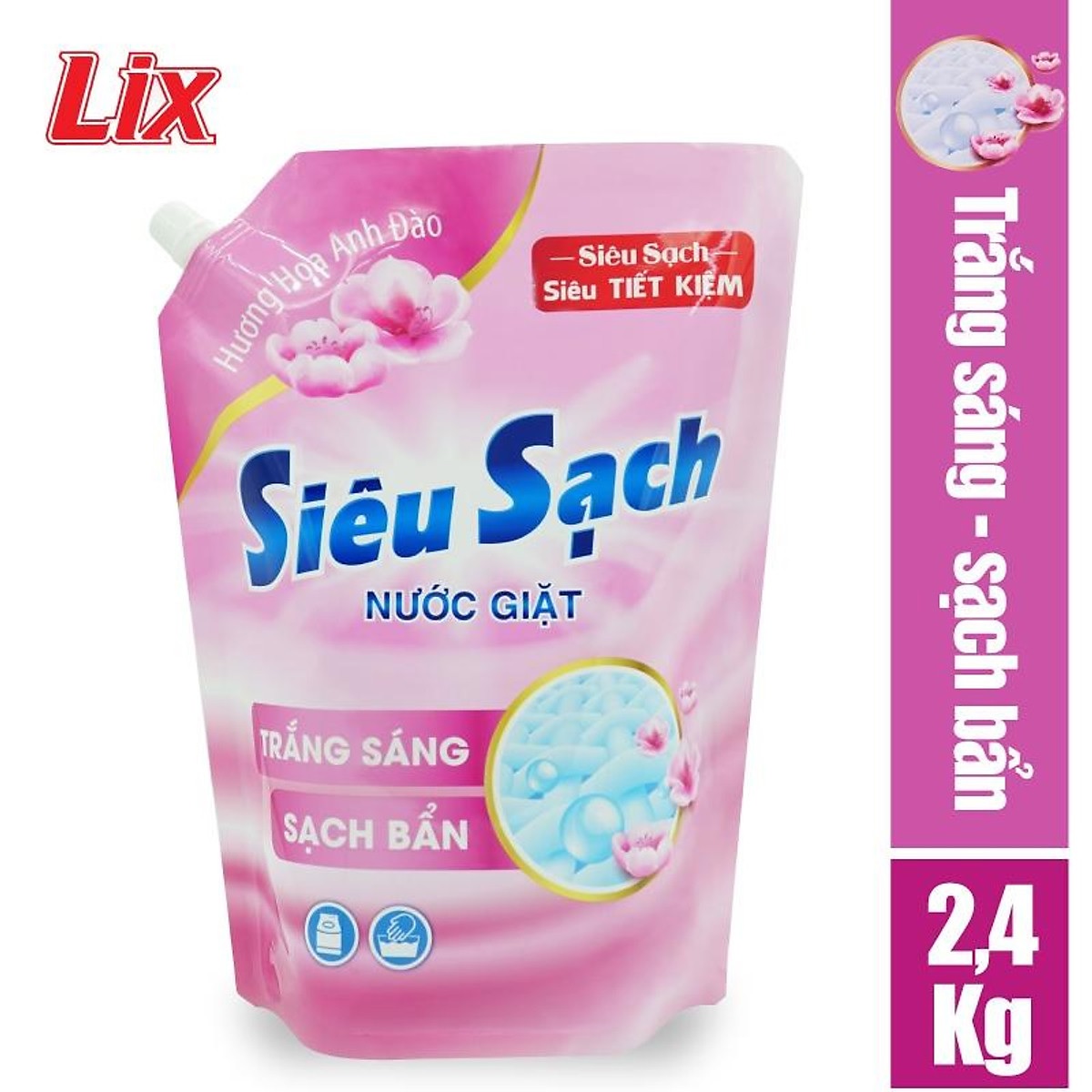 Combo 2 Túi nước giặt Lix siêu sạch hương hoa anh đào 2.4Kg 2C-N2502