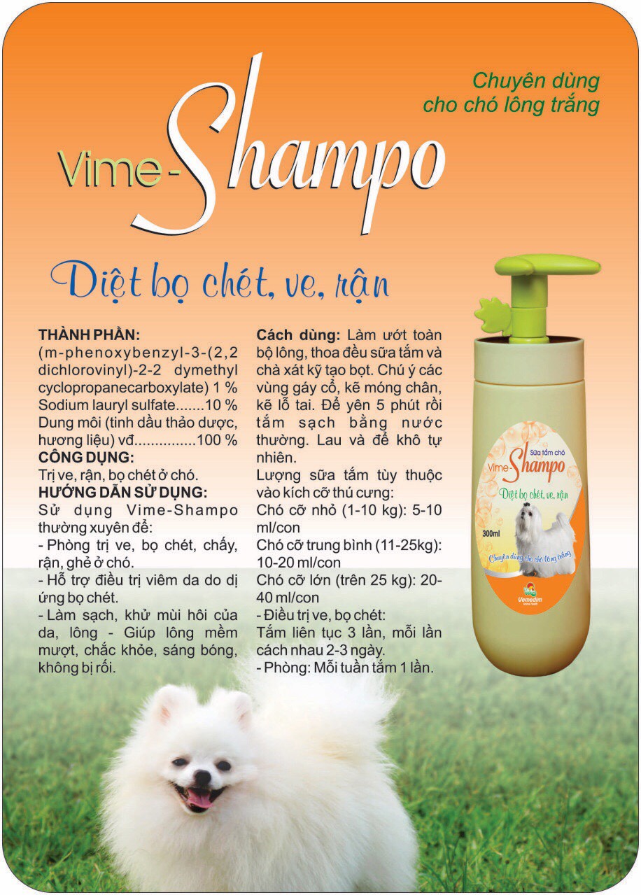 Vime Shampo Dành Cho Chó Lông Trắng 300ml - Sữa Tắm Cao Cấp Phòng Và Trị Ve Rận, Bọ Chét, Ghẻ, Làm Sạch Da, Mượt &amp; Trắng Lông, Khử Mùi Với Mùi Thơm Cực Dễ Chịu – An Toàn Và Hiệu Quả  – VST01