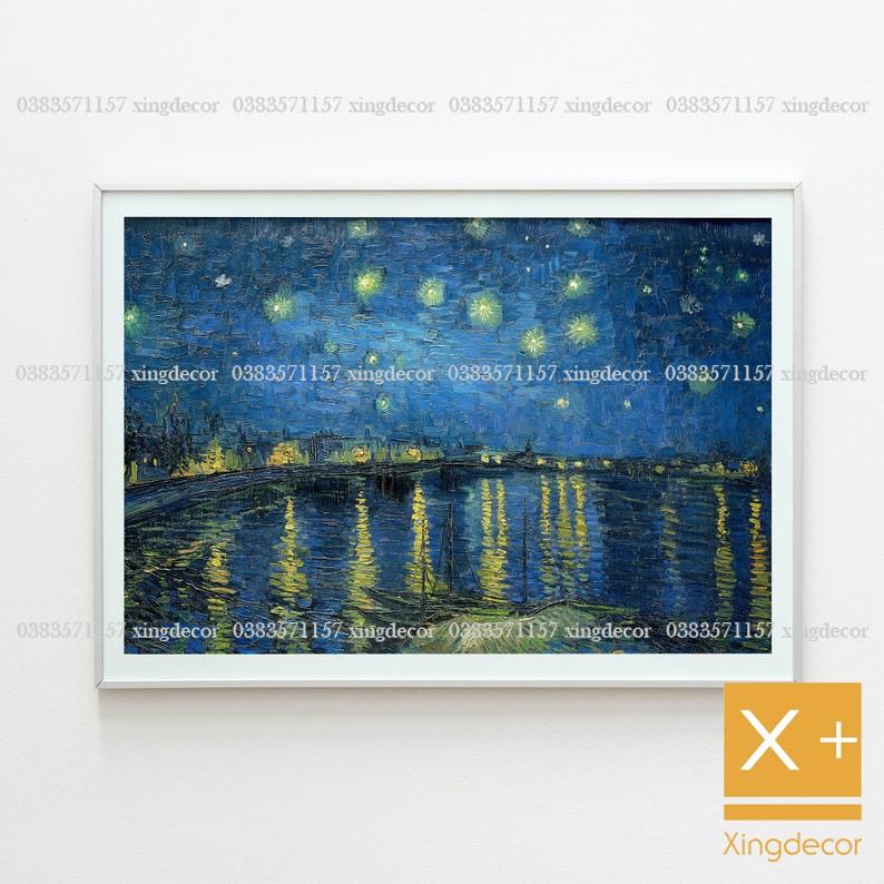 tranh treo tường Starry Night Van Gogh, tranh canvas có khung và móc tặng kèm