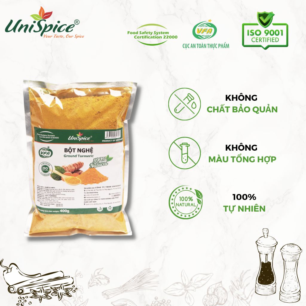 Bột nghệ UniSpice Túi- Gia vị tự nhiên. Bột nghệ cao cấp từ thiên nhiên