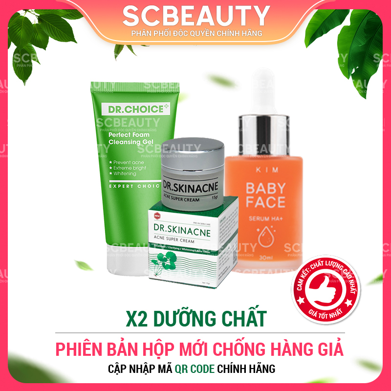 Bộ sản phẩm Giảm Mụn DR.SKINACNE, KIM BABY FACE HA+, Sữa Rửa Mặt DR.CHOICE