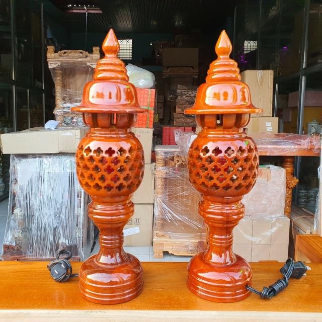 Cặp đèn thờ gỗ cao 34 Cm loại 1 rất đẹp