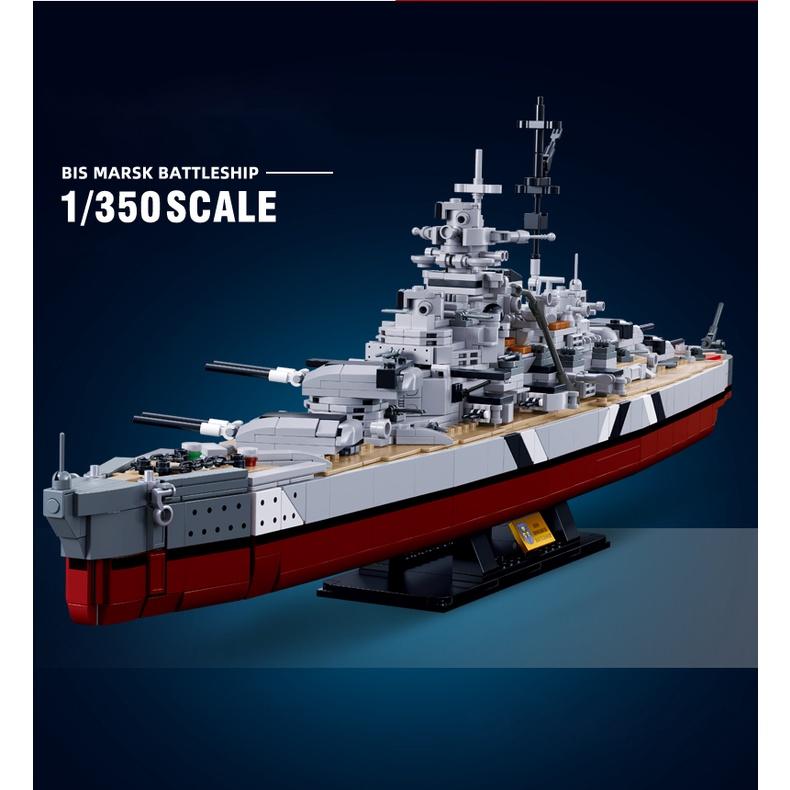 Đồ chơi Lắp ráp Tàu chiến hạm Đức Bismark, Sluban B1102 Warship, Xếp hình thông minh, Mô hình thuyền chiến