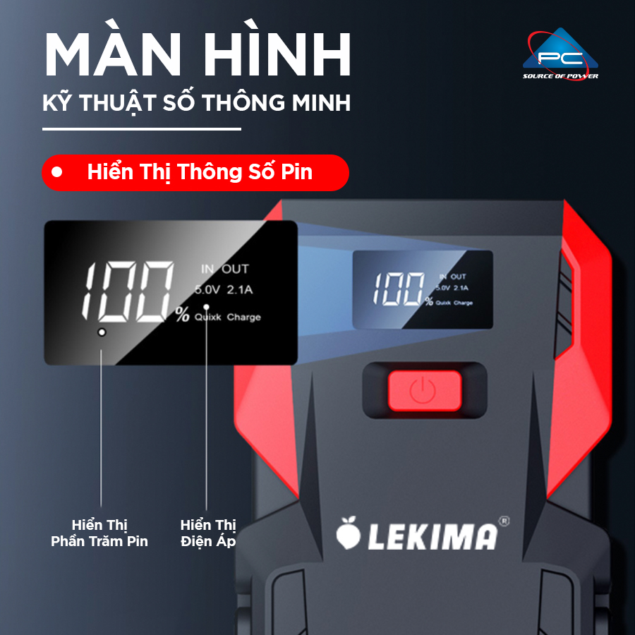 Bộ kích xe máy, xe ô tô LEKIMA LJS800 công suất lớn, dòng phóng mạnh, kiêm pin sạc dự phòng 22000mAh