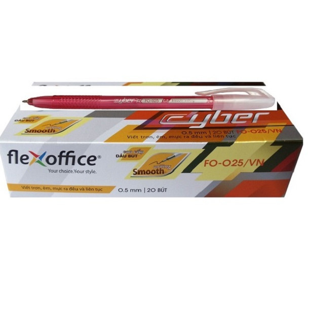 Hộp 20 cây bút bi Flexoffice FO-025 đỏ