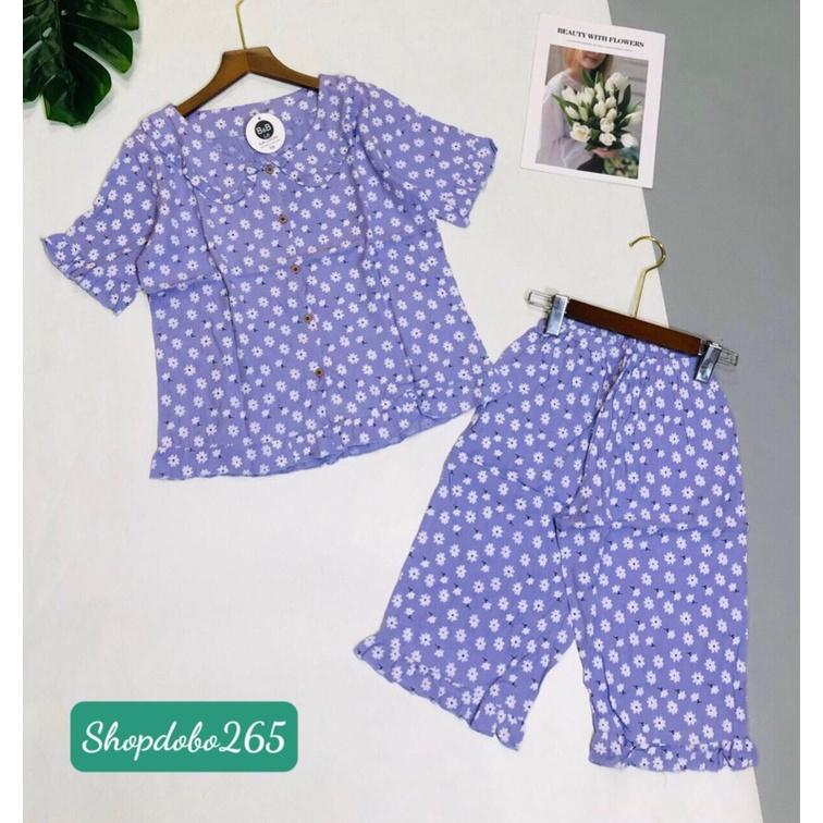 Đồ bộ nữ,đồ ngủ mặc nhà cổ sen vải thôi đũi phun sơn size 45-57kg.