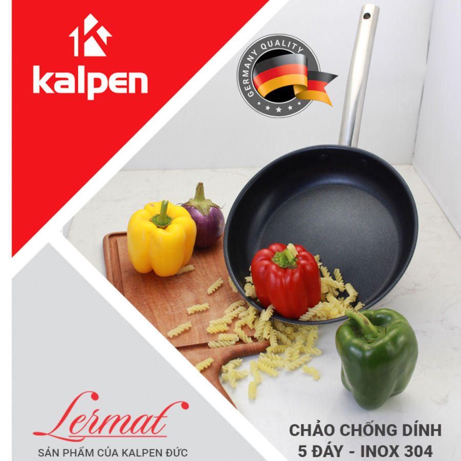 Chảo chống dính Inox 5 lớp Kalpen Lermat chuẩn Đức size 24/26/28cm - Hàng chính hãng