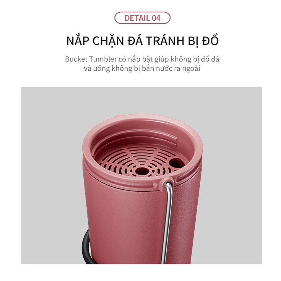 Bình giữ nhiệt Lock&amp;Lock Bucket Tumbler Nắp bật không ống hút - Màu hồng LHC4269DPIK 540ml - Hàng chính hãng thép không gỉ quai xách tiện lợi - JoyMall