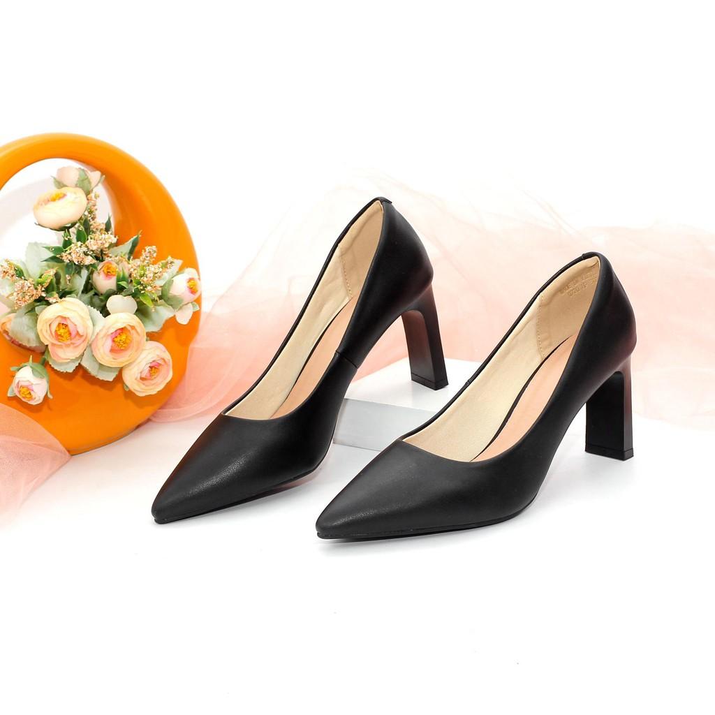 Giày Cao Gót 7cm Mũi Nhọn Đế Vuông Thon Pixie X552