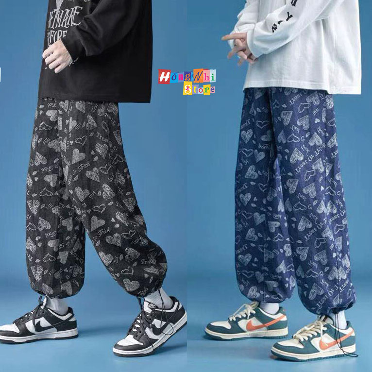 Quần Jogger 3D Trái Tim Ulzzang Unisex Jogger Loang Màu Dây Rút Lai Ống Rộng V2 - MM