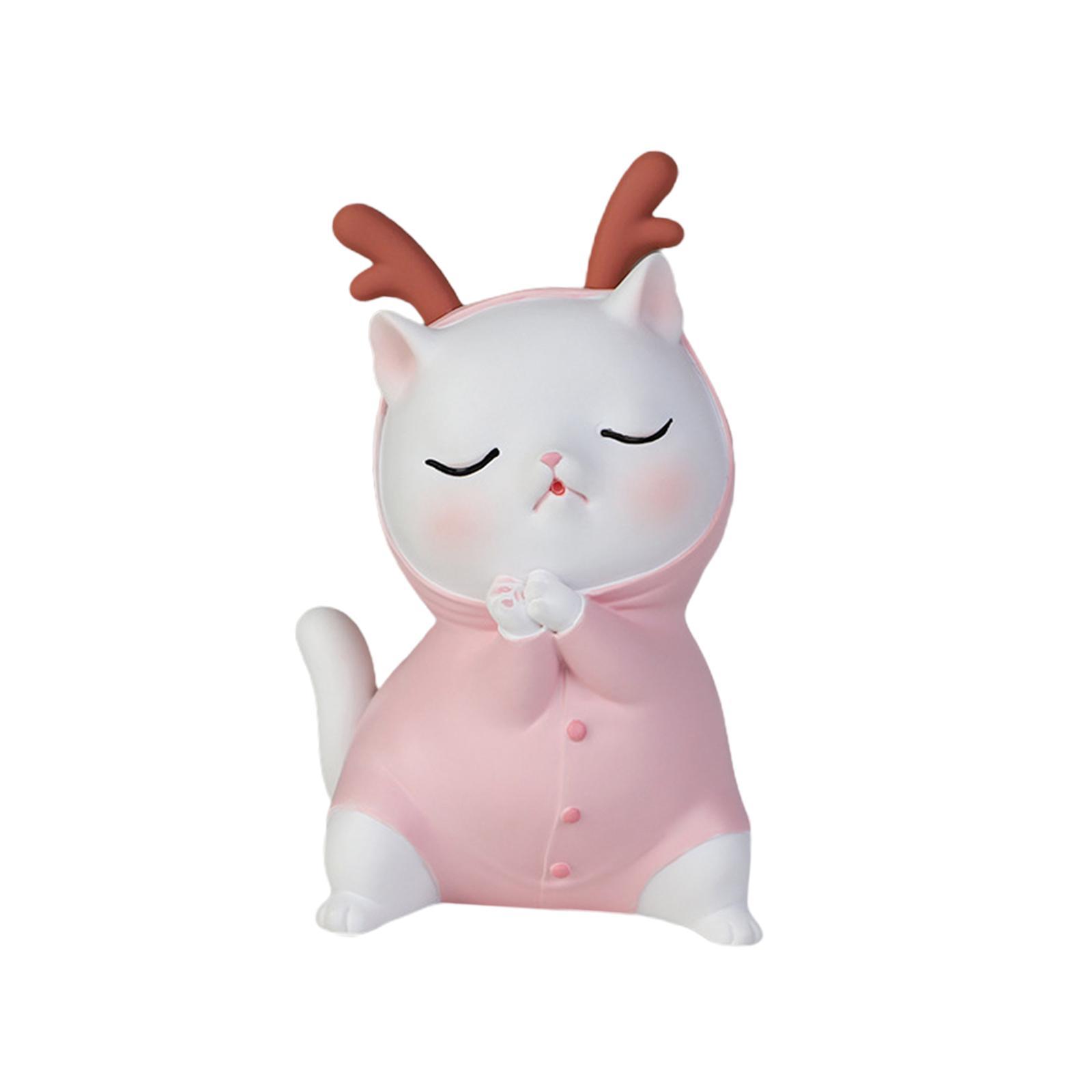 Cat Figurine Decoration Sculpture Kitty Statue for Tabletop Living Room Pink