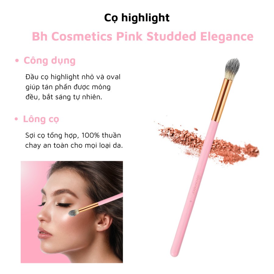 Cọ trang điểm, cọ đánh phấn mắt đánh khối highlight trang điểm BH Cosmetics Pink Studded Elegance 05