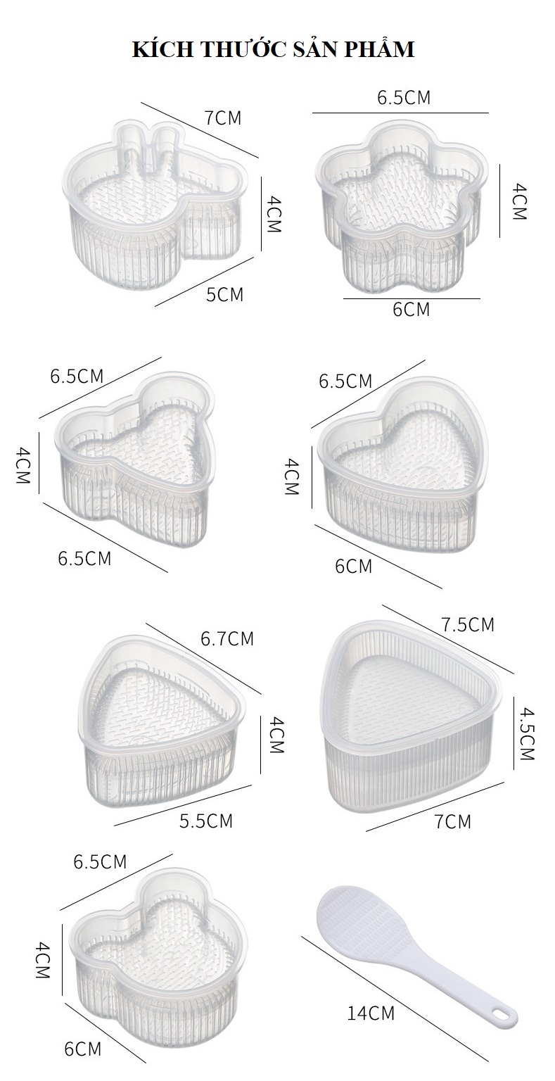 Bộ 7 Khuôn Làm Cơm Nắm Cho Bé Nhiều Hình - Tặng Kèm Vá Múc Cơm