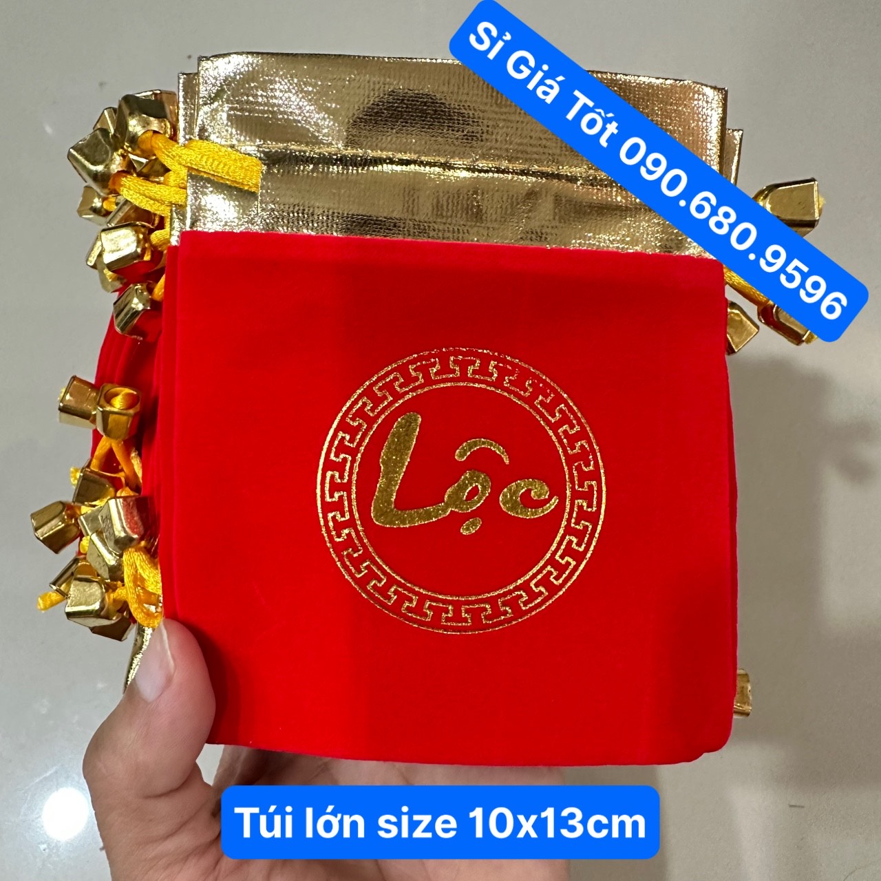 Combo 100 Túi Gấm Đỏ Chữ Lộc Size lớn 10x13cm, Chất Lượng Cao, Chữ Đẹp, Sắt Nét, Cam Kết Y Hình Chụp