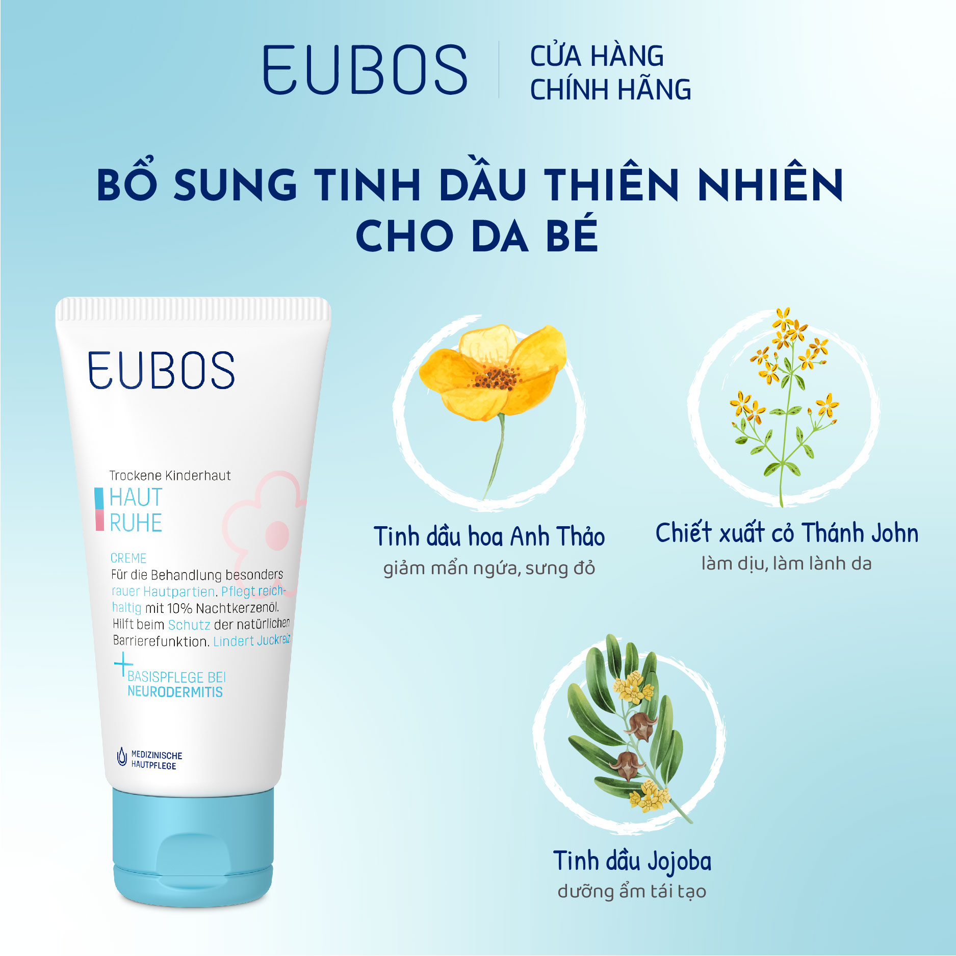 [DATE 04/2024] COMBO Kem chàm sữa da mặt trẻ em EUBOS HAUT RUHE FACE CREAM 30ml & Kem dưỡng da trẻ em ngừa chàm sữa EUBOS HAUT RUHE CREAM 50ml