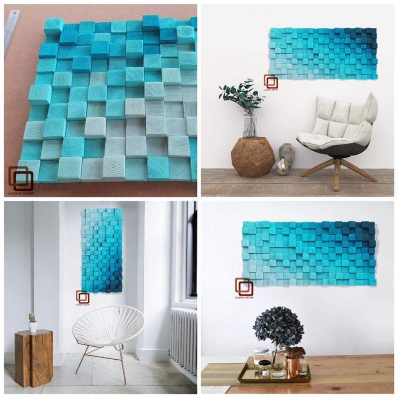 Tranh gỗ trang trí 3D tone XANH NGỌC BÍCH NHẸ NHÀNG (Wood mosaic) - (KÍCH THƯỚC 30x60, 40X80 VÀ 50cmx1M)