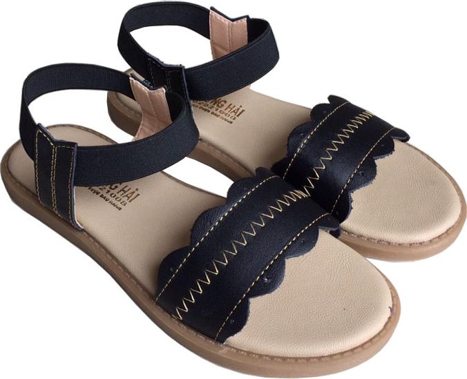 Sandal nữ  đế bệt Trường Hải da bò thật màu đen SD0133 HÌNH ẢNH THẬT