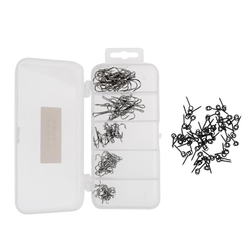 50 Pieces High Carbon Steel Assorted Size Barbed Treble Hooks Fishing Equipment+50 Pieces Steel Screw Peg Carp Fishing Tackle Boilie Ring Bait Terminal Tackle