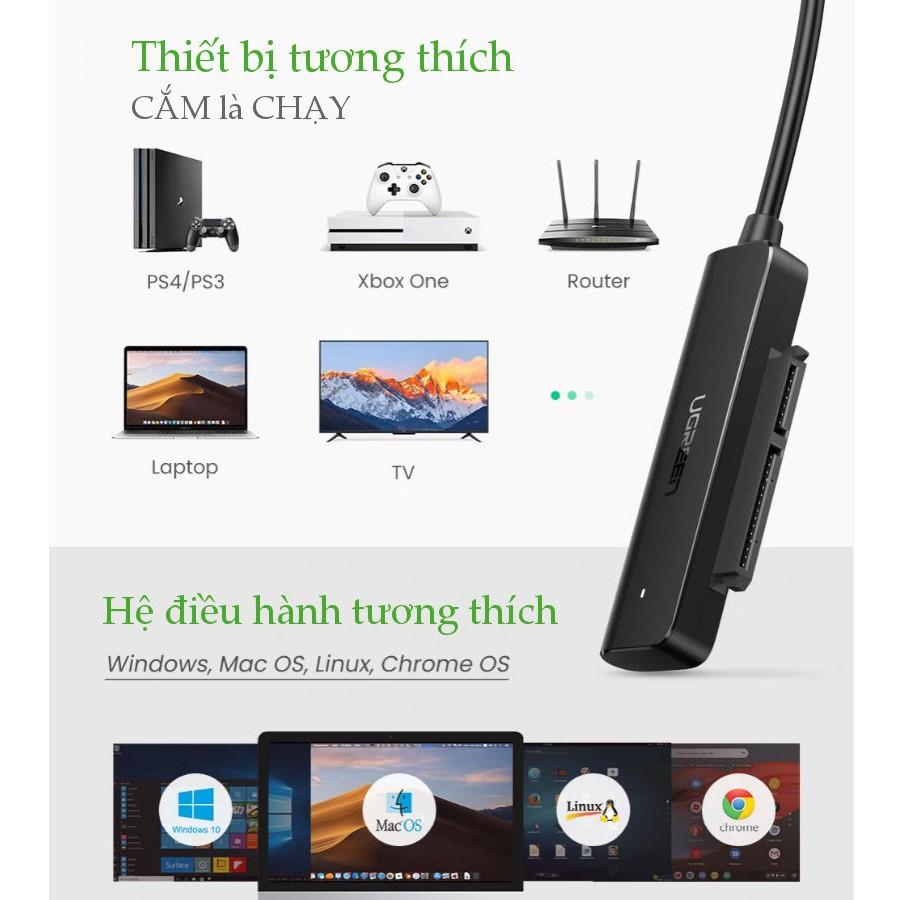 Cáp chuyển đổi hai loại USB 3.0 và USB type C sang Sata cho ổ cứng ngoài SSD, HDD 2.5 inch, dài 50cm UGREEN CM321 - Hàng chính hãng
