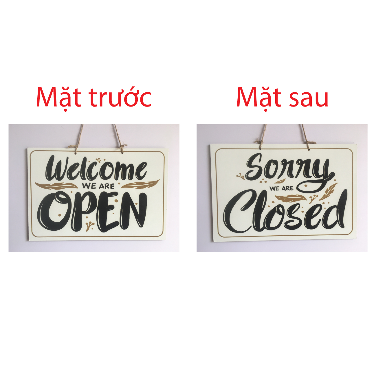 Bảng treo cửa, bảng gỗ open- closed 2 mặt cho nhà hàng, khách sạn, cửa hàng