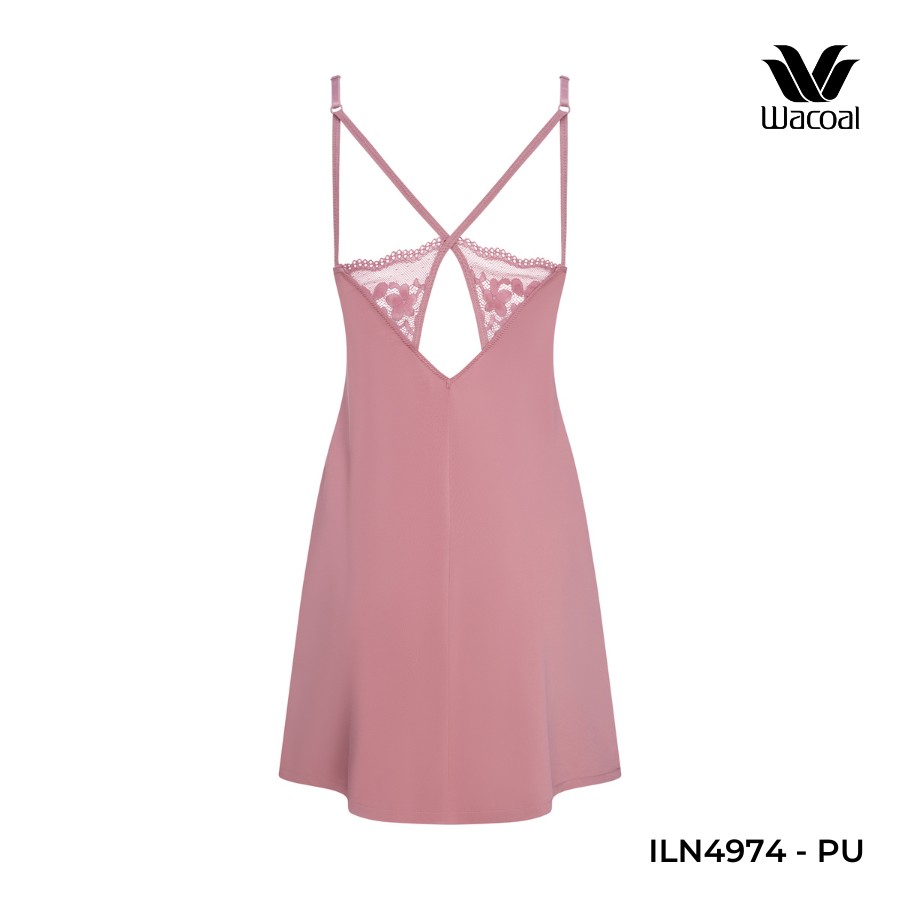 Đầm ngủ Wacoal 2 dây, chéo lưng, thun lạnh, ren nhẹ phần cup áo ILN4974 - LN4974