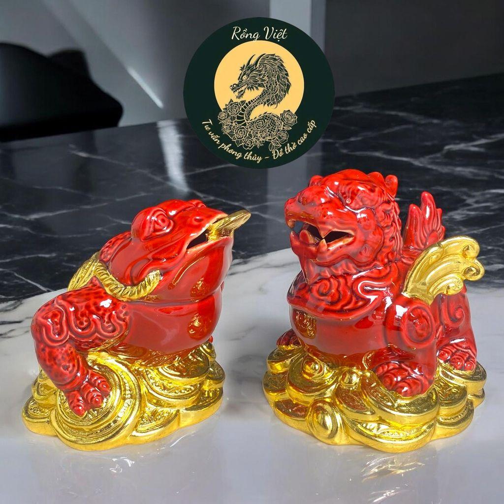 Cóc Tỳ Gốm Xanh Ngọc Dát Vàng RỒNG VIỆT- Biểu Tượng Phong Thủy Thiềm Thừ và Tỳ Hưu chiêu tài hút lộc