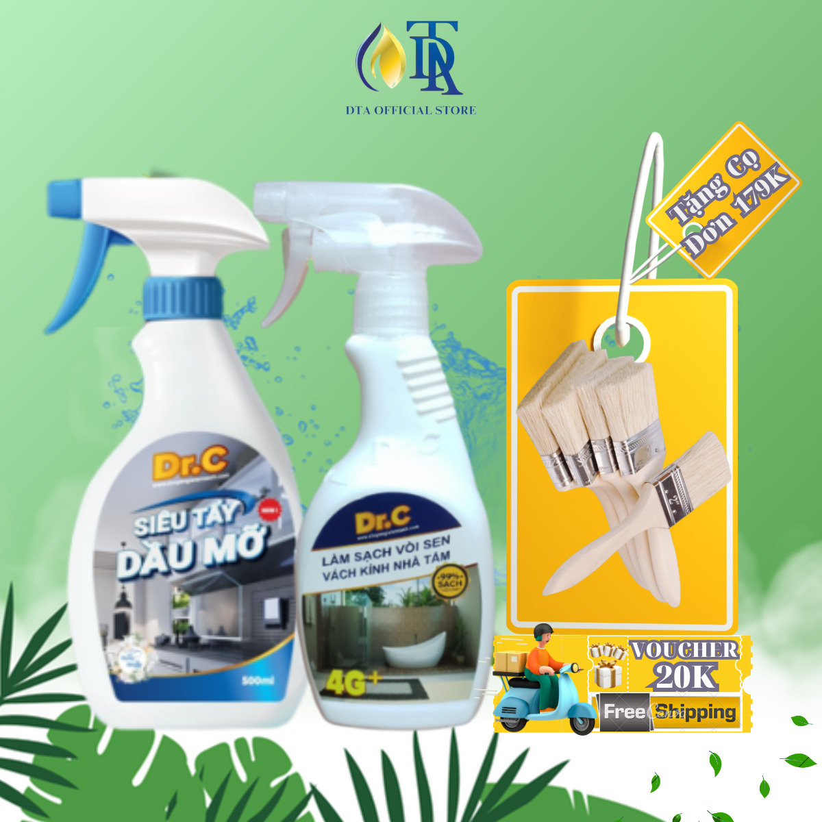 Combo Nước Lau Bếp Đa Năng,Tẩy Xoong Nồi Siêu Sạch+Tẩy Cặn Canxi Nhà Tắm,Tẩy Vách Kính Vòi Sen Inox,Tẩy Ố Vàng Nhà Vệ Sinh 4G Dr.C