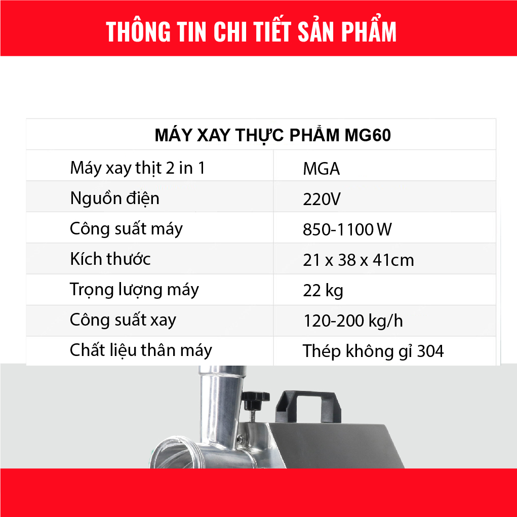 Máy Xay Thịt Công Nghiệp MGA 2 Trong 1. Máy Xay Đa Năng Công Suất 120-150kg/h. Loại Máy Đa Năng. Hàng Nhập Khẩu Thailand