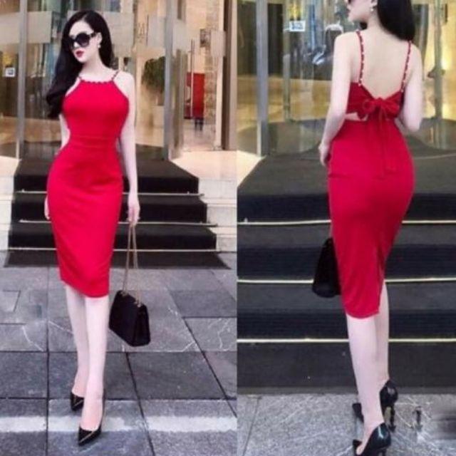 đầm body nơ lưng đính cườm sexy