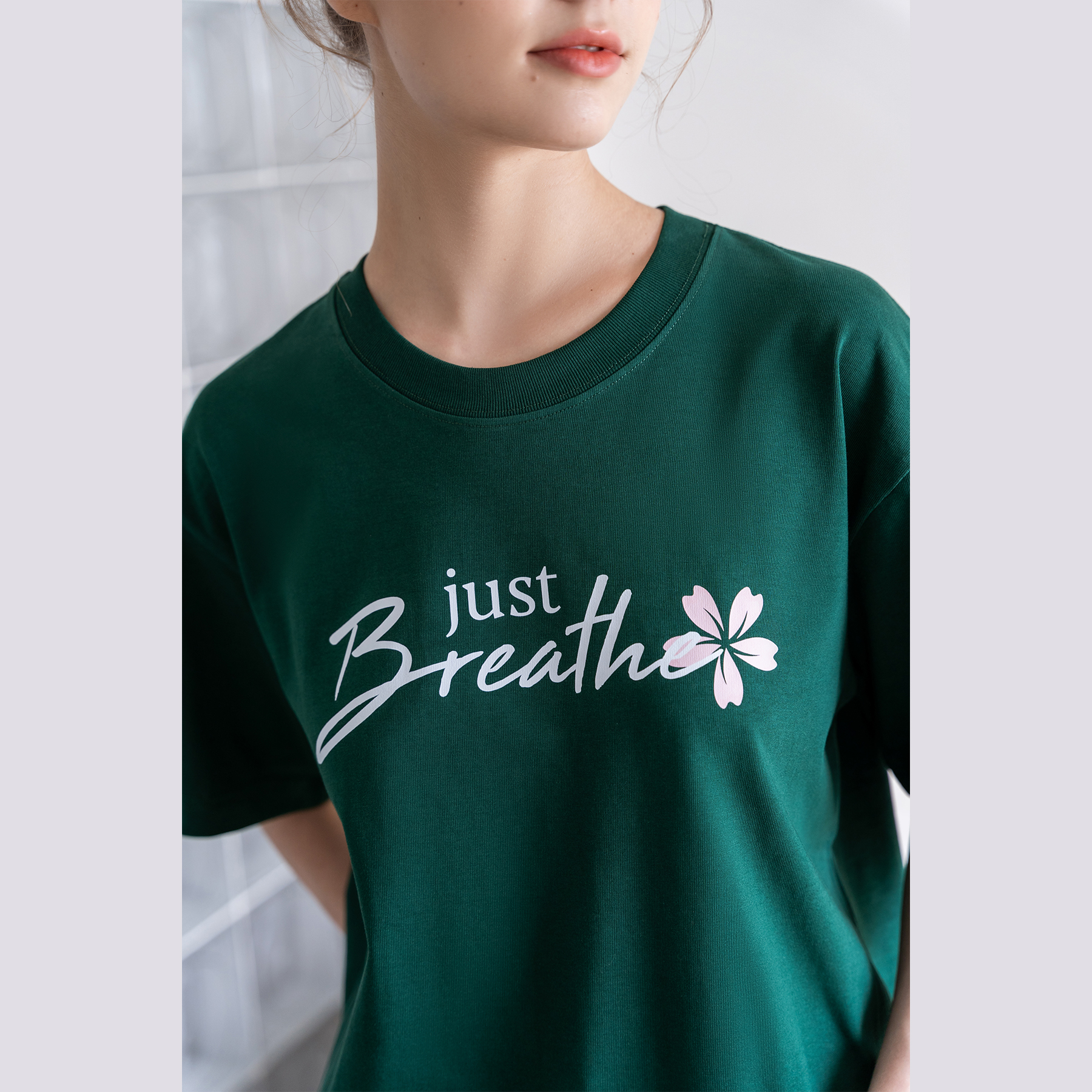 Áo thun tay lỡ Hibi Sports unisex nam nữ kiểu phông, chữ Just Breathe ST004, vải cotton Premium, form oversize
