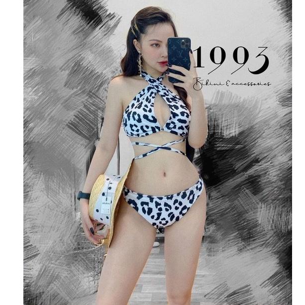 BIKINI 2 MẢNH HỌA TIÊT DA BEO TRẮNG KÈM ÁO CHOÀNG CAO CẤP BIKINI STORE
