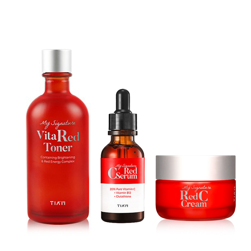 Bộ sản phẩm dưỡng trắng da, làm mờ thâm Tiam My Signature Red C (Toner + Serum + Cream)