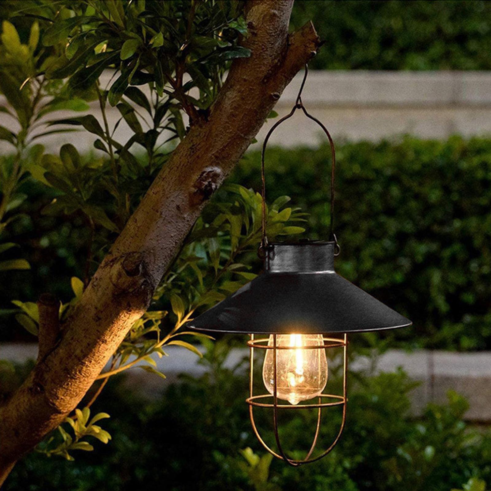 2Pcs Solar Lantern Hanging Lamp w/ Hanging Rod Lights for Terrace Lawn