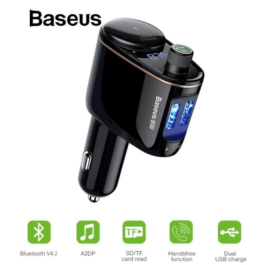 Bộ tẩu sạc trên xe hơi Baseus Locomotive Bluetooth MP3 Vehicle Charger S06- Hàng chính hãng