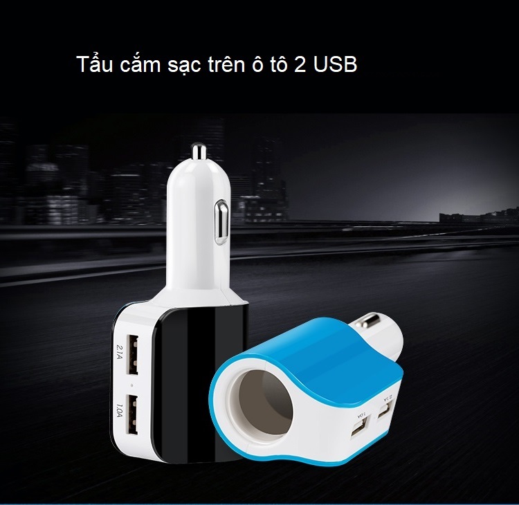 Thiết bị sạc trên ô tô 2 cổng USB - Tẩu cắm hỗ trợ sạc nhanh ( tặng kèm 02 gương cầu lồi gắn trên ô tô )