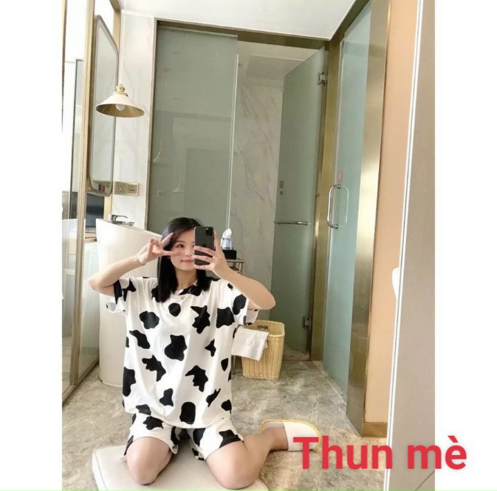 Đồ bộ Bò Sữa nam nữ mặc nhà đẹp thời trang cổ tròn thêu chữ đẹp mẫu hot, thun lạnh  co dãn cực đẹp, phom chuẩn - aloha style. Size từ 40-75kg-LEE'S HOME