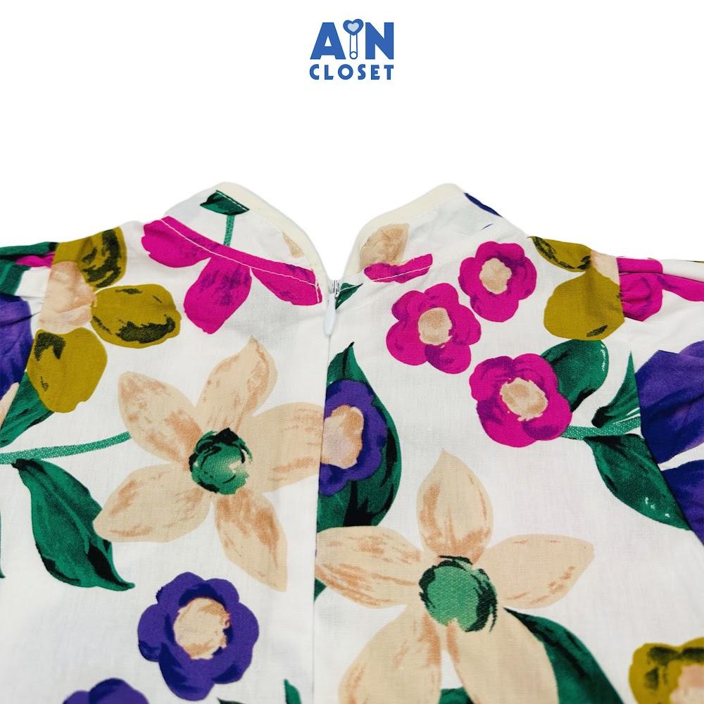 Đầm sườn xám bé gái họa tiết Hoa Tím cotton - AICDBGNCIHGQ - AIN Closet