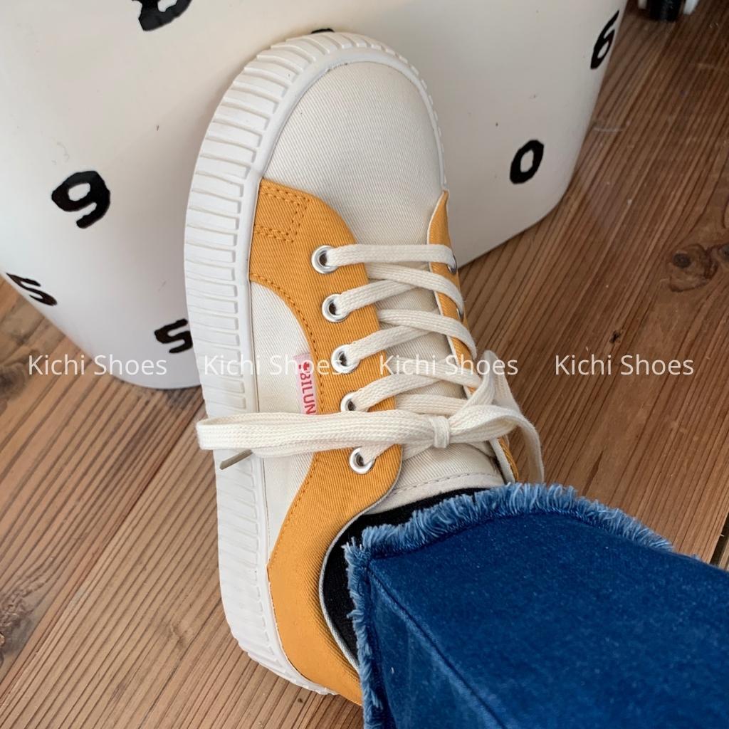 Giày canvas Xulimong cổ điển màu be mix đen, vàng phong cách ulzzang Kichi Shoes - mã 1156