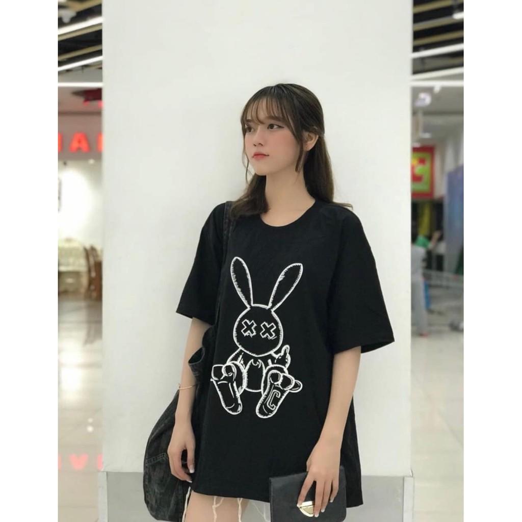 Áo Thun UNISEX Nam Nữ THỎ ĐEN Tay Lửng From Rộng Giá Rẻ
