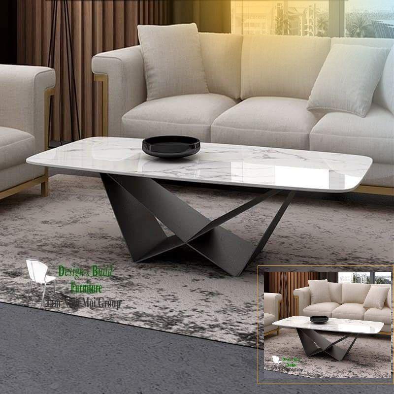 Bàn sofa, bàn trà mặt đá, chân sắt sơn tĩnh điên Tầm Nhìn Mới Ms020