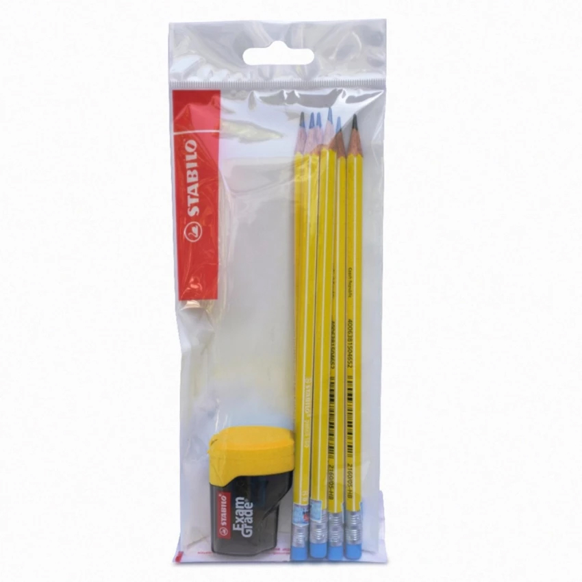 Combo bút chì gỗ STABILO Pencil 2160 HB (có gôm) - Bộ 6 bút chì màu vàng + Chuốt chì PS4538 (PC2160Y-C6S)