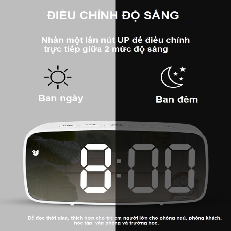 Đồng hồ báo thức đèn LED tích hợp gương 3 chế độ hiển thị, 2 chế độ sạc nhiều kiểu dáng - DHL01