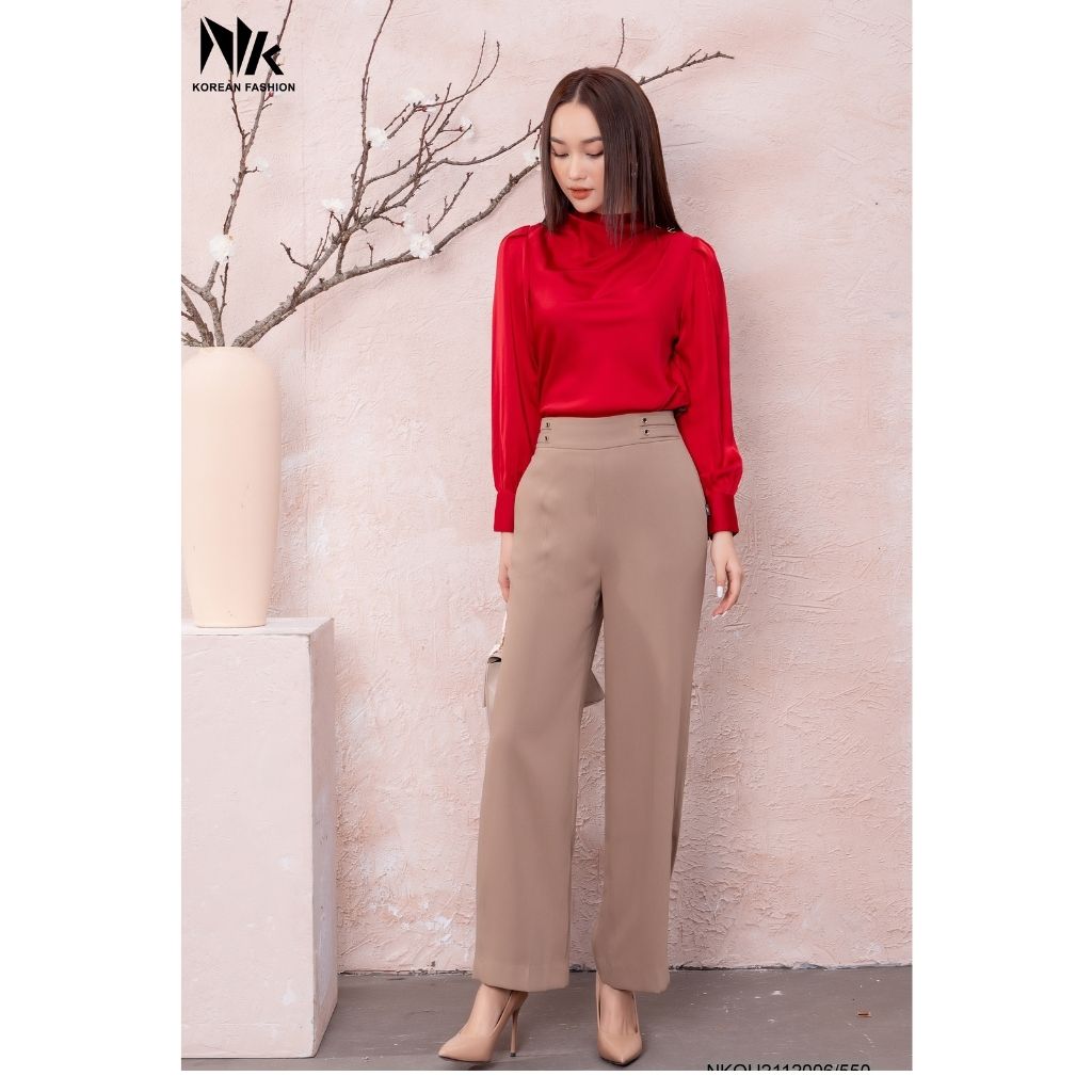 Quần Tây Nữ Công Sở NK FASHION Ống Rộng, Thiết Kế Cúc Sườn, Thanh Lịch, Nhẹ Nhàng NKQU2112006