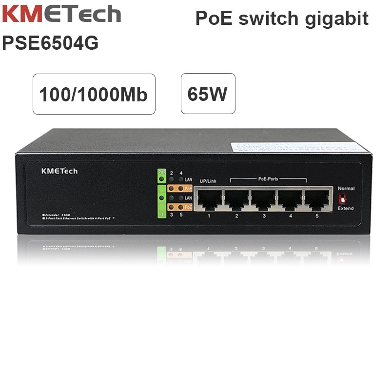 Switch PoE giga 5 Port PSE6504-G công suất 65W cấp nguồn cho hệ thống camera IP