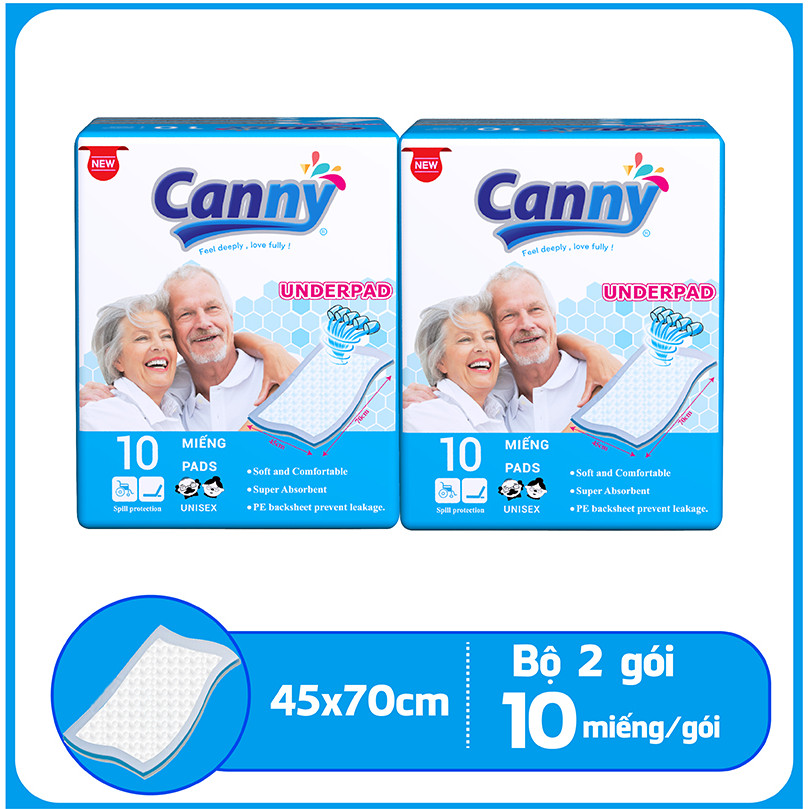 Combo 2 gói Tấm Đệm Lót Người Lớn Canny Siêu Mềm Mại, Siêu Thấm, Kháng Khuẩn (10 miếng)
