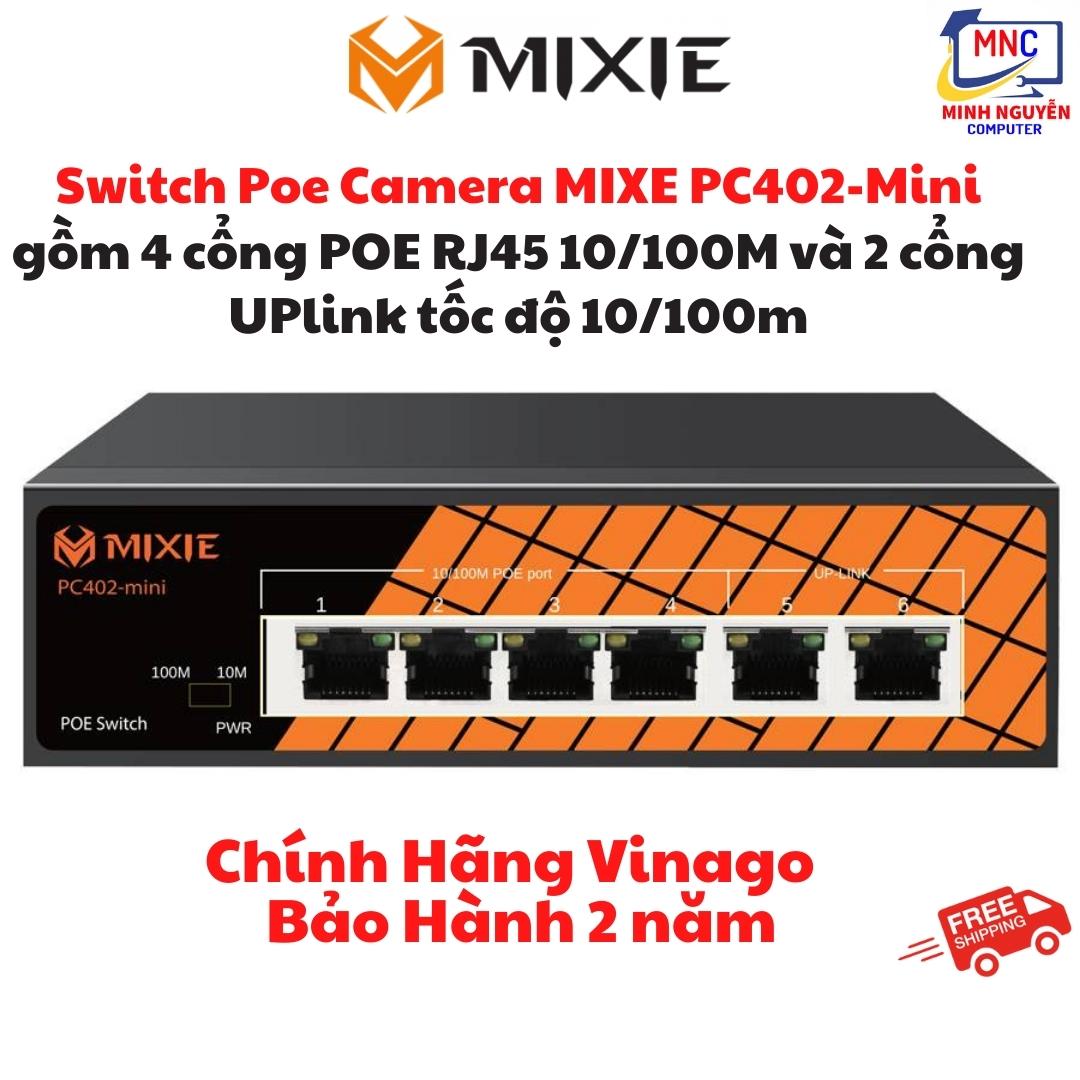 Switch Poe MIXE PC402-Mini gồm 4 cổng POE RJ45 10/100M và 2 cổng UPlink tốc độ 10/100m - Hàng Chính Hãng