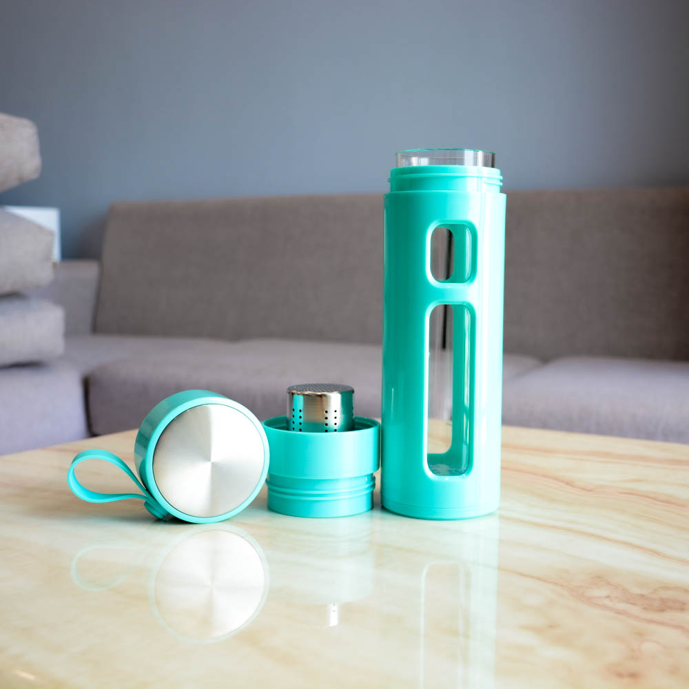 Bình Nước Du Lịch Giữ Nhiệt Có Rây Lọc Trà Thủy Tinh Nhiều Màu 666ml