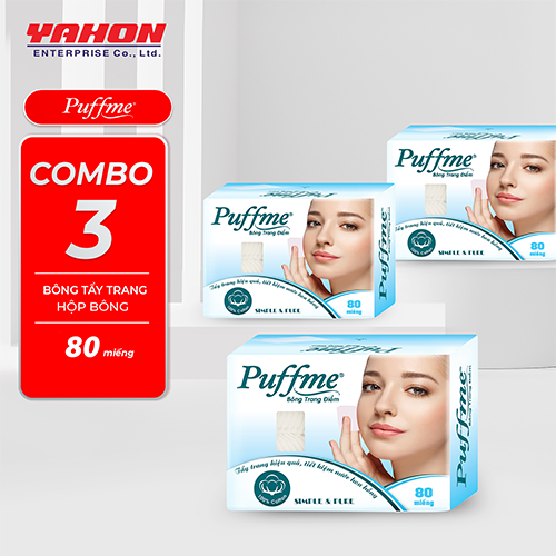 Combo 3 Hộp Bông Tẩy Trang Ép Biên PUFFME, 80 Miếng/Hộp